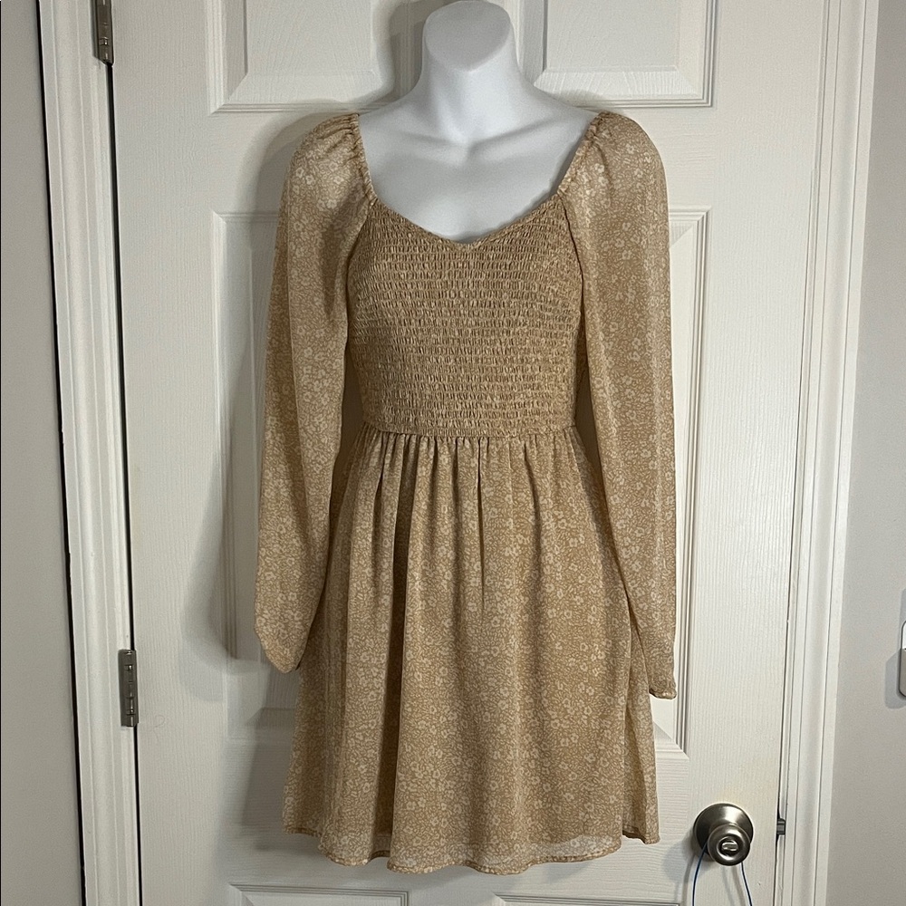 Floral Tan Long Sleeve Dress